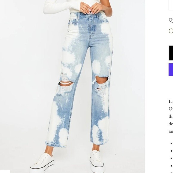 KanCan Moon High Rise 90's Boyfriend Jeans Distress‎ Faux Worn Bleach Dye - Picture 1 of 9
